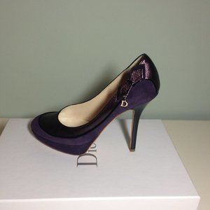 Authentic Dior metallic & suede leather platform pump with logo Like New